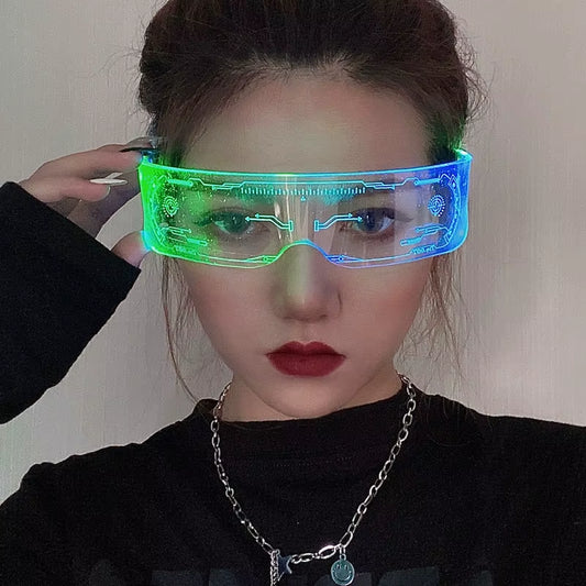 LED Luminous Sunglasses Vintage Punk Goggles Men Women Fashion Party Christmas Colorful Light up Glasses Shades UV400